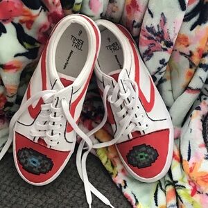 Time and Tru Red and White Graphic Sneakers